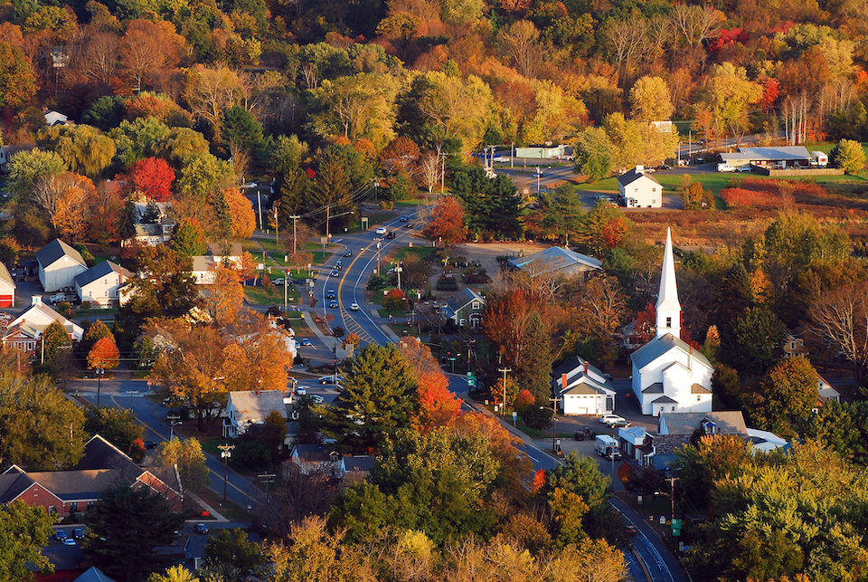 Picture of a community church in autumn